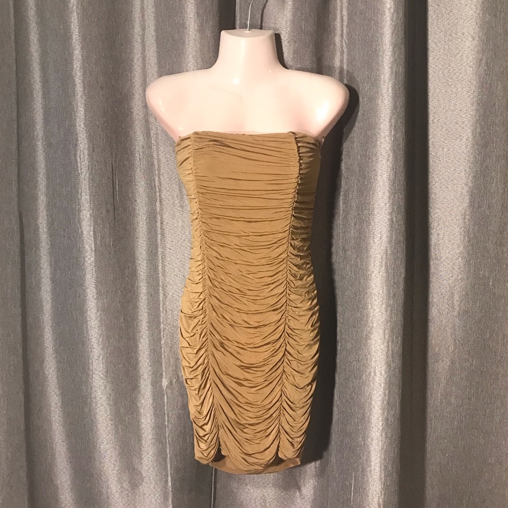 Guess Sexy Ruffled Tan Tube Top Cocktail Dress